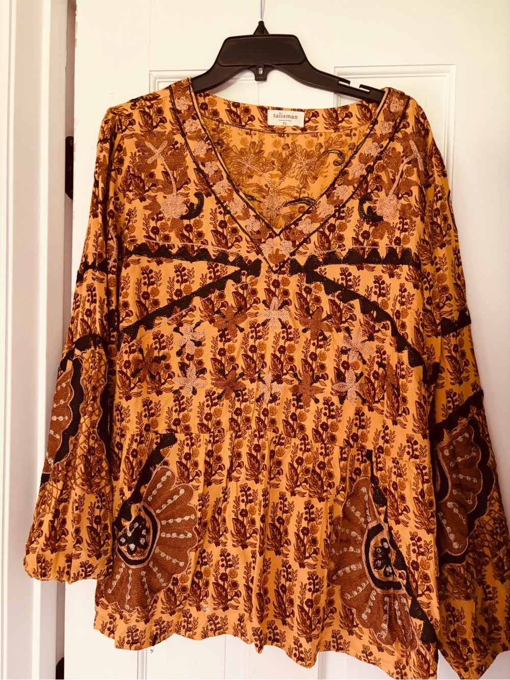 Talisman Mustard Floral V-Neck Tunic Blouse